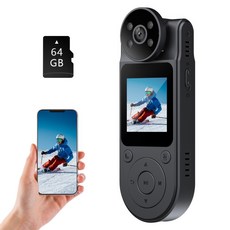 RUN기술 4K WiFi 액션캠 초소형 바디캠 자전거 오토바이 블랙박스, 블랙+64GB 메모리, 64GB 메모리