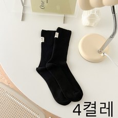 투니스 여성 단색 스트라이프 컬러 패션 중목 양말 4종세트