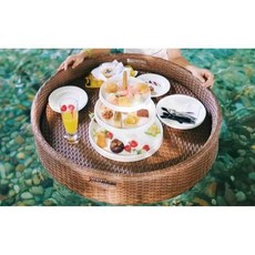 플로팅 트레이 펜션 풀빌라 조식 브런치 라탄 받침대, 원형 트레이 80X20  블랙, 원형 블랙(80X20)