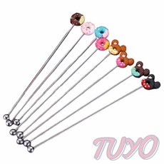 도넛 롱 스푼 커피머들러 칵테일머들러 칵테일도구 에이드머들러 바용품 칵테일용품, 7도넛머들러-진핑크, 1개