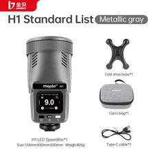 JINBEI H1 라운드 헤드 LED 스피드라이트 HSS TTL 카메라 플래시 12W 비디오 캐논 니콘 후지 소니 인, 02 Standard List gray, 01 Integrated Hot Shoe
