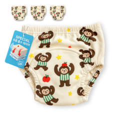 조임없는 유아용 순면 6중 방수 원송이 배변 훈련팬티 4종 세트, 4개, 사과원숭이