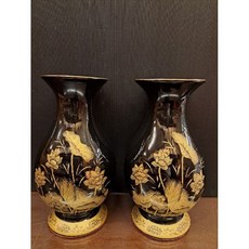 〔歡喜佛具〕 超質感 黑色鎏金荷花花瓶 陶瓷花瓶 實拍 一組2入