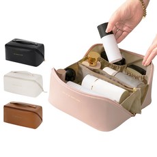 大容量簡約皮革化妝包 手提旅行梳妝收納包 耐磨耐用防潑水