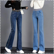 신축성 하이웨스트 플레어 청바지 밀리터리카고바지 하이웨이스트 기모 부츠컷 팬츠 허리띠를 졸라매다 하이웨이스트 나팔바지 긴장도 느슨함과 조임의 정도