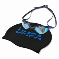 음파 수모 수경 패킹 미러 안티포그 나노코팅 김서림방지 실리콘 선수용 수영 모자 안경 세트, 블랙, 1개