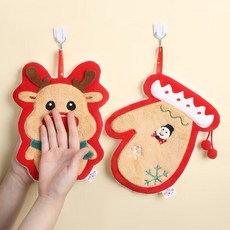 크리스마스 걸이형 손타올 속건 물 흡수 욕실 주방 손 닦기 펜던트 선물, 1개, christmas reindeer