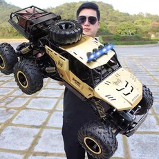 몬스터트럭 입문용 대형 빠른 SUV RC카 오프로드 4륜구동 18 무선조종 자동차 선물, 공식 단일 배터리  자동차 본체를위한 충전식 배터리 세, 골드 46cm 사륜구동 + 리모컨
