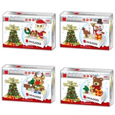 크리스마스 멜로디 LED 나노 블럭 4종 (랜덤)/피규어 산타 루돌프 눈사람 곰돌이 조립완구, 1개