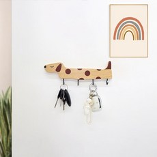 小狗造型實木鑰匙掛鉤，壁掛衣帽架, 原木色-小鱷魚,釘子, 1個