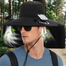 태양열 선풍기 모자 USB 선풍기 2개 자외선 차단 등산 낚시 모자 뒷목커버 포함, 블랙