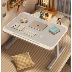 多功能折疊床上書桌 可攜式電腦桌 床邊桌 筆記本電腦學習懶人桌, 淺灰 正常規格, 淺灰