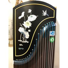 163CM 21弦古箏 1年保固 鑲嵌荷花彩貝 黑檀木 一級泡桐木面板、背板實木 贈全配件, 荷花古箏（全配件組）, 1個