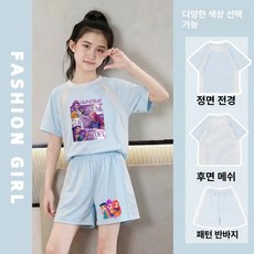 kpop 데몬헌터스 캐릭터 반팔 세트 캐주얼 운동복 여아 여름 키즈