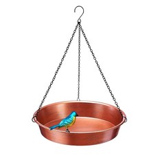 Keygift 야외용 걸이식 새 목욕 29.2cm(11.5인치) 앤티크 구리 금속 목욕 그릇 및 피더 블랙 체인 포함 야외 정원 마당 장식용 (1.8L(0.7갤런) 242, Antique Copper Finish