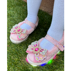 FROMBEBE 여아용 애나 글리터 리본 LED 겨울 털 구두