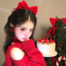 聖誕甜心 紅色絲絨蝴蝶結髮夾 聖誕髮飾, [ 紅色絲絨蝴蝶結髮夾 ]8937, 1個