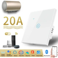 스마트 와이파이 터치 온수기 스위치 투야 라이프 앱 타이머 구글 홈 알렉사 음성 제어 유리 패널 벽 전원, 01 EU, 08 20A White