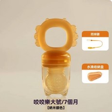 嬰兒咬咬樂 鍛鍊寶貝吸吮能力 食品級果蔬餵食器 水果輔食神器 咀嚼力水果棒 PP矽膠 兒童寶寶安撫奶嘴, 1個, 新款大號（適合7個月）+收納盒+防掉鏈, 黃色