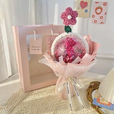 520母親節生日禮物網紅玩偶波波球滿天星成品情人節女神節花束, bbq001喜歡你 粉 禮袋 燈 花花髮箍 1個