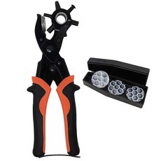 TOFL 가죽 홀 펀치 벨트 스트랩 개 목걸이 신발 공예 미끄럼 방지 고무 손잡이 안전 6홀 3 예비 플레이트가 있는 펀칭 도구