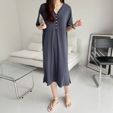 보리맘 단추 수유 원피스 브이넥 수유복 만삭 원피스 홈웨어 임부 잠옷 ID300