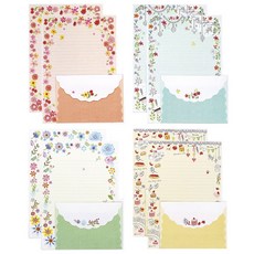 마음담아 예쁜 감성 동물 꽃 크라프트 편지지 봉투 세트 편지지 32p + 편지봉투 16p 2세트, 5.수채화편지지 4종 2세트