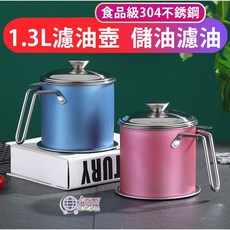 MAGASIN 304不銹鋼濾油壺, 1個, 1.3L瀝油壺(有托盤),藍色