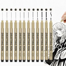 EA 드로잉펜 세트 피그먼트 라이너 캘리그라피 스케치, 개, 기본