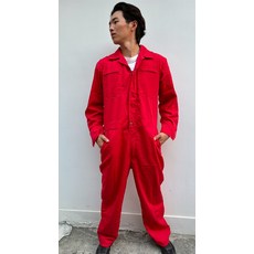耐磨多口袋連身工作服, 紅色, 1件
