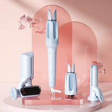 多合一自動捲髮棒家用大波浪不傷發卷直兩用懶人替換頭捲髮神器, 藍色, 三合一