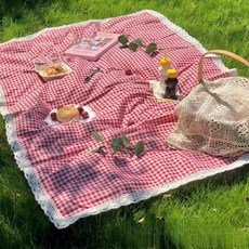 《小日子家居館》野餐墊 戶外桌布露營地墊 防潮布藝墊 加厚野餐地墊 家用便攜野餐布, 黑色細格子+花邊,150*150cm