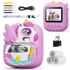CAMCLID 아동용 카메라 인스턴트 프린트 12MP 및 1080P 카메라 32G 카드 프린트 용지 유아용 셀카 디지털 비디오 만 3-12세 여아용 크리스마스 생일 선물