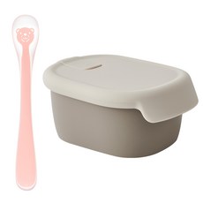 퍼기 동물 이유식 스푼 + 이중밀폐 이유식 보관용기, 토프브라운, 곰핑크