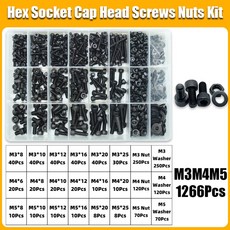 2500 검정색 강철 소켓 헤드 육각형 원형 캡 나사 M2 M2.5 M3 M4 M5 M6 등급 12.9 DIN912 알렌 볼트 너트 와셔 모음 키트, [01] Hex Screws 1266pcs