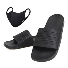 adidas 愛迪達 ADILETTE COMFORT運動拖鞋+時尚口罩, 255, 黑色