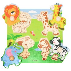유치원 정글동물 그림맞추기 꼭지퍼즐 소근육장난감, 4피스, 1개