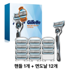 질레트 정품 스킨텍 매뉴얼 면도기 핸들 + 면도날 12p 세트, 1세트