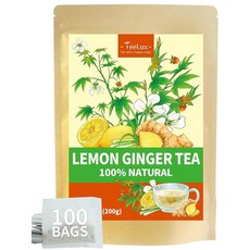 TeeLux 카모마일 라벤더 티백 & 레몬 밤 허브 티 카페인 프리 진정 및 기분 좋은 아로마 100개, 레몬 생강차, 100개입 (1팩), 1, 100