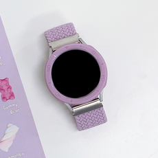 Womans9999 Galaxy Watch4/5 相容 皮革米蘭尼斯編織單圈錶環錶帶+保護殼套組, Watch4 果凍錶圈環組(紫色) 40mm, 21-2號. 編織單圈錶環(淡紫色) S 20mm