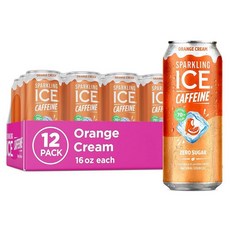 Sparkling Ice Caffeine Soda Shoppe 체리 콜라 퍼펙트 카페인 함유 스파클링 워터 70mg 무설탕 항산화 물질 비타민 473.2ml 16온스 캔 12팩, Orange Cream