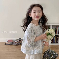 女童襯衫 蕾絲花邊碎花上衣