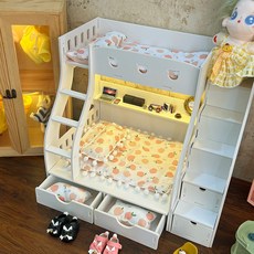 인형 침대 30cm 인형가구 소품 인형집용 침구세트 인형용 침대 커튼 포함, 1개, 대형 4피스 침구 세트 소용