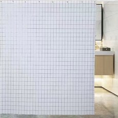 耀勢世家 U型浴簾套裝 速乾防水防霉, 1個, 小白格（防水PEAV）,免打孔U型80X80X80