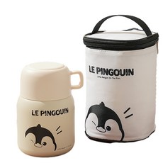 LE PINGUIN 316不鏽鋼燜燒杯 附保溫袋, 316不鏽鋼 企鵝A - 米白500ml 送摺疊勺 保溫袋, 1個