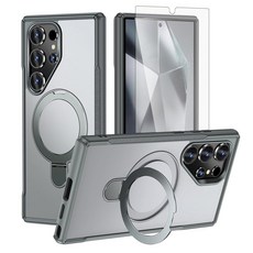 Asuwish 삼성 갤럭시 S24 울트라 5G 마그네틱 셀 커버 강화 유리 액정보호필름 및 슬림 충격 방지 하이브리드 스탠드 링 하드 홀더 S24Ultra 24S S 24 24