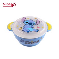 SuperBO 不鏽鋼隔熱碗 兒童卡通隔熱碗 雙層不鏽鋼碗 寶寶碗 學習碗 兒童餐具, 1個, 360ml(史迪奇), 藍色