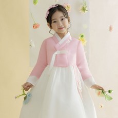 GAON BABY HANBOK 淡粉紅白花 女童用 兒童韓服套裝 AW182
