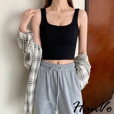 HanVo 方領美背細肩帶背心 附胸墊 運動瑜珈內衣