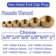 메꾸라 황동 육각 헤드 캡 콘센트 암수 나사 잠금 너트 소켓 어댑터 구리 파이프 18 "14" 38 "12" 34 "1", 3I8 Inch, 3pcs